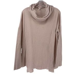 Waffle Knit Thermal Cowl Neck Top Cream Womens Size L Boxy Oversized BP Brand